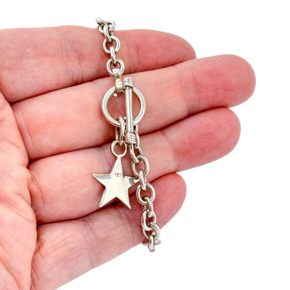 Star Charm Bracelet | Toggle Clasp Chain | Vintage Sterling Silver 925 7.5" - Picture 1 of 7